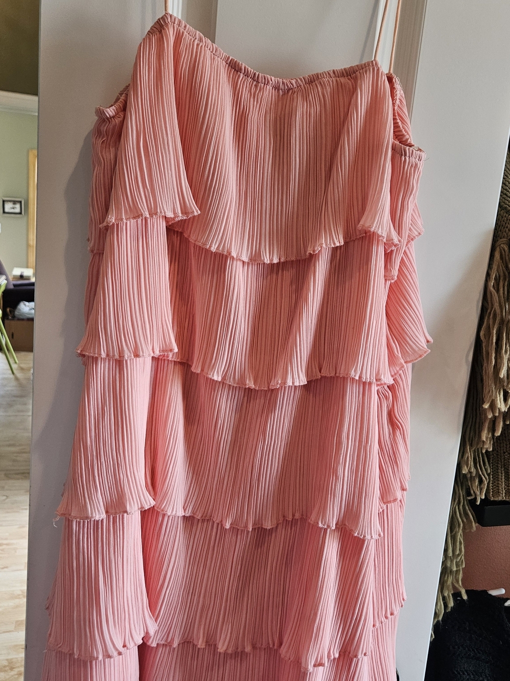 HYFVE Peach Tiered Pleated Off-Shoulder Dress